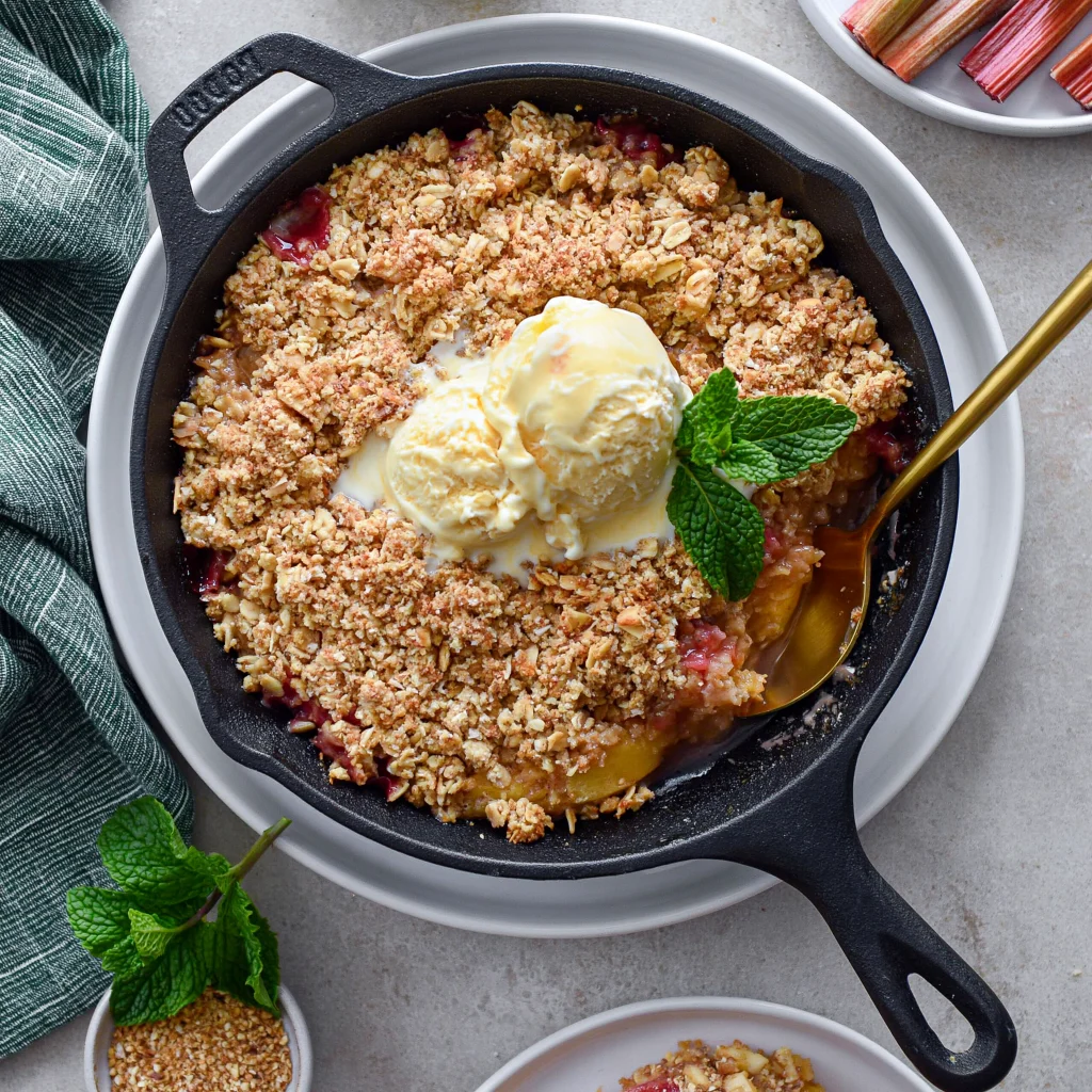 skillet peach rhubarb crisp