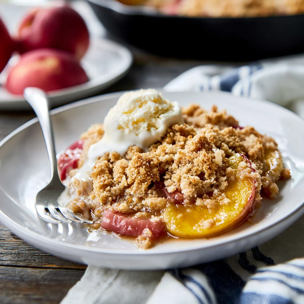 skillet peach rhubarb crisp