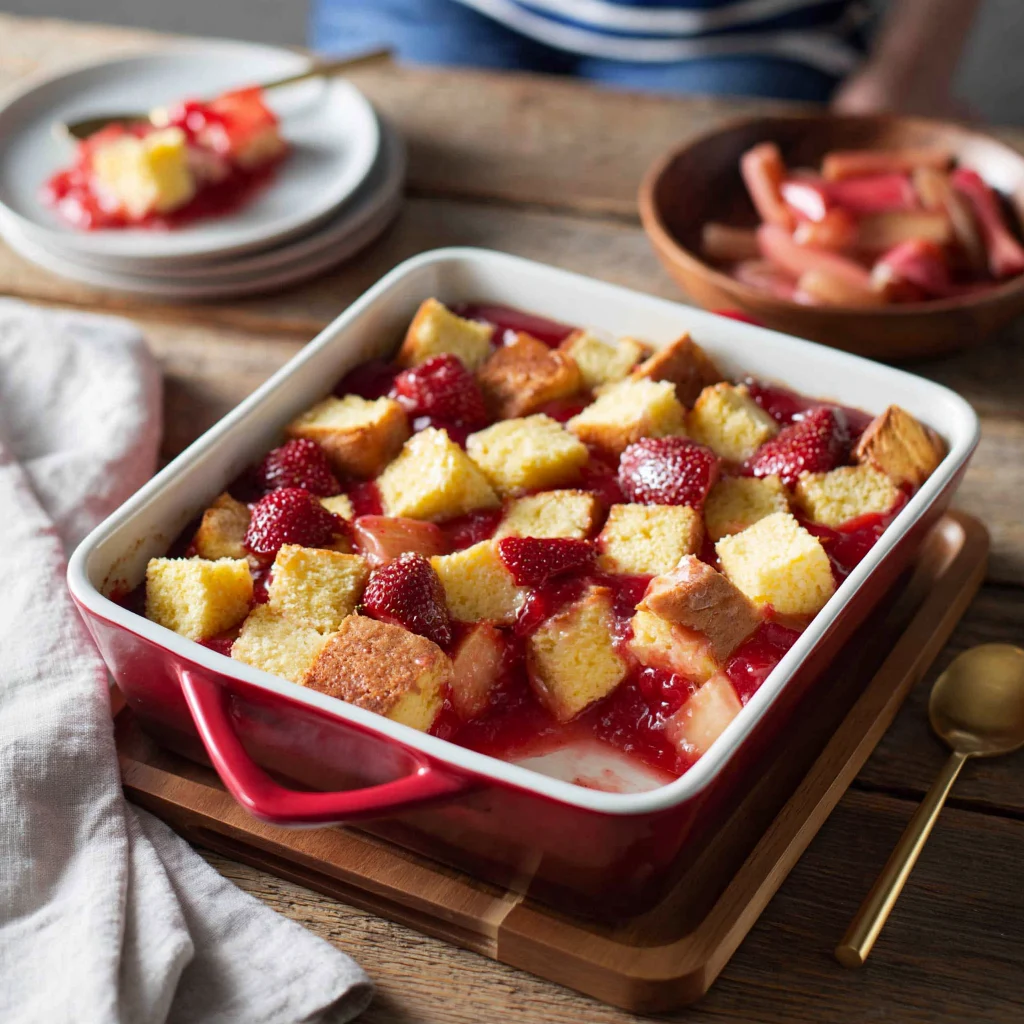 Strawberry rhubarb pound cake pudding