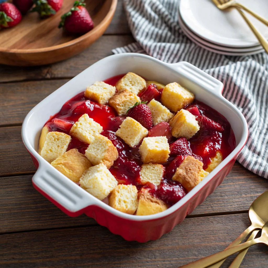 Strawberry rhubarb pound cake pudding