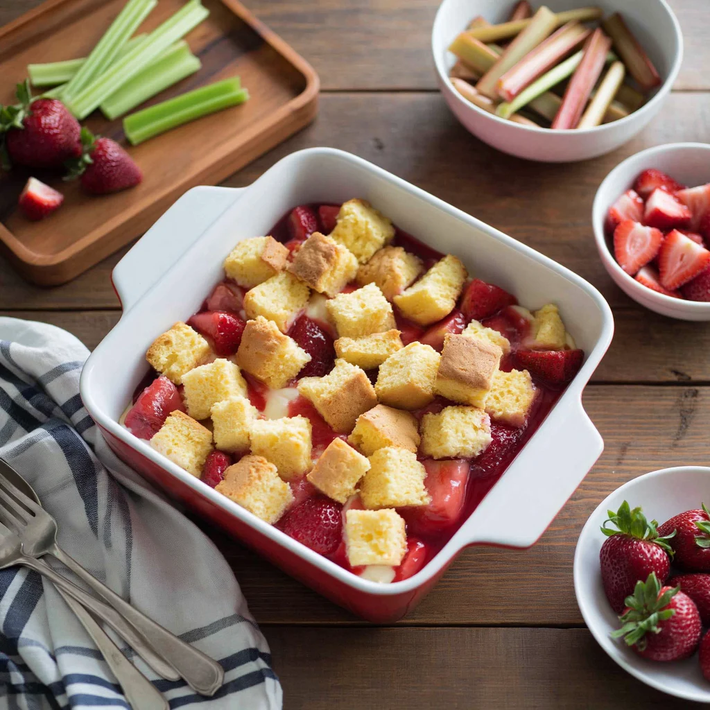 Strawberry rhubarb pound cake pudding